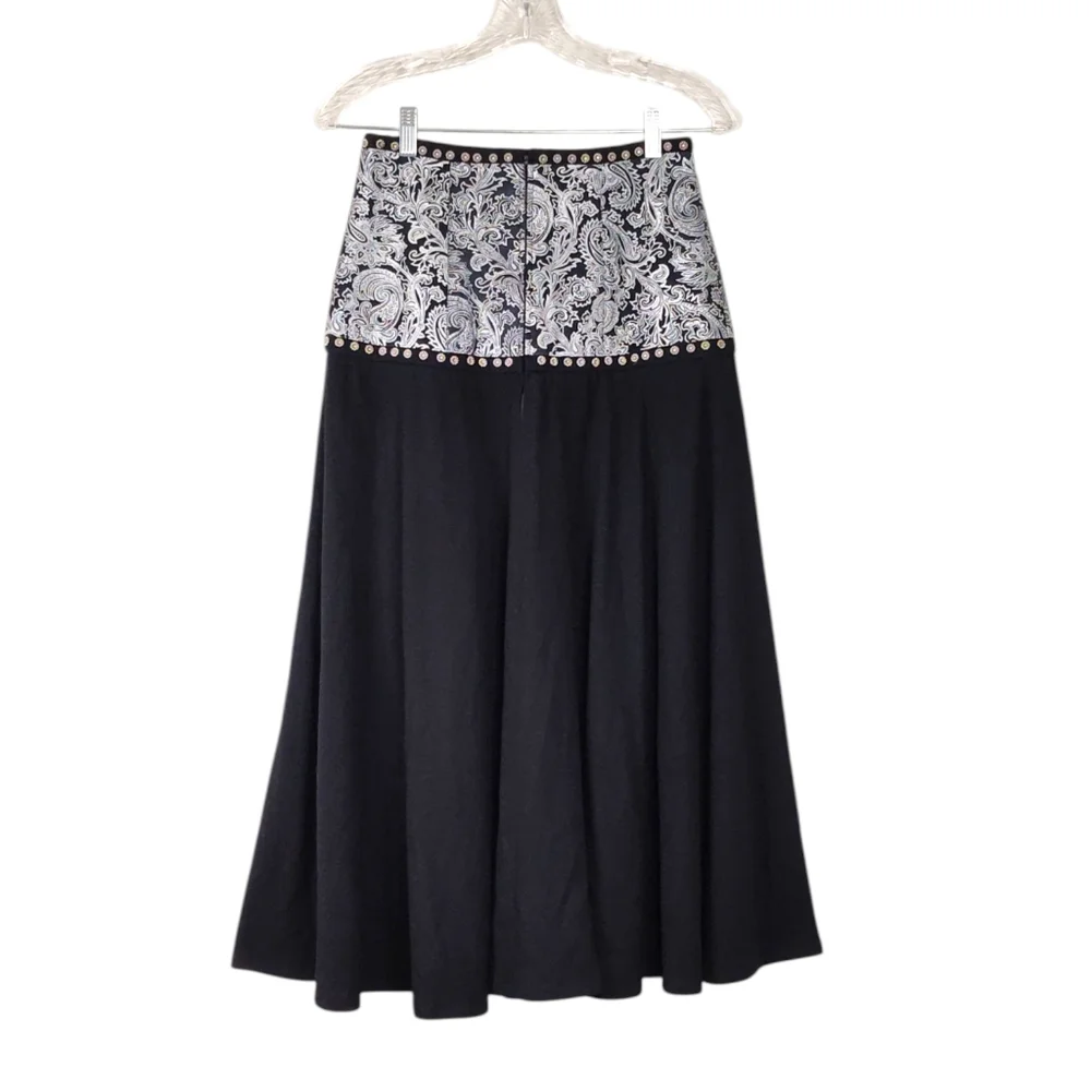 Cache Black A-Line Skirt with Beige Ornate Waist Panel - Picture 4 of 14